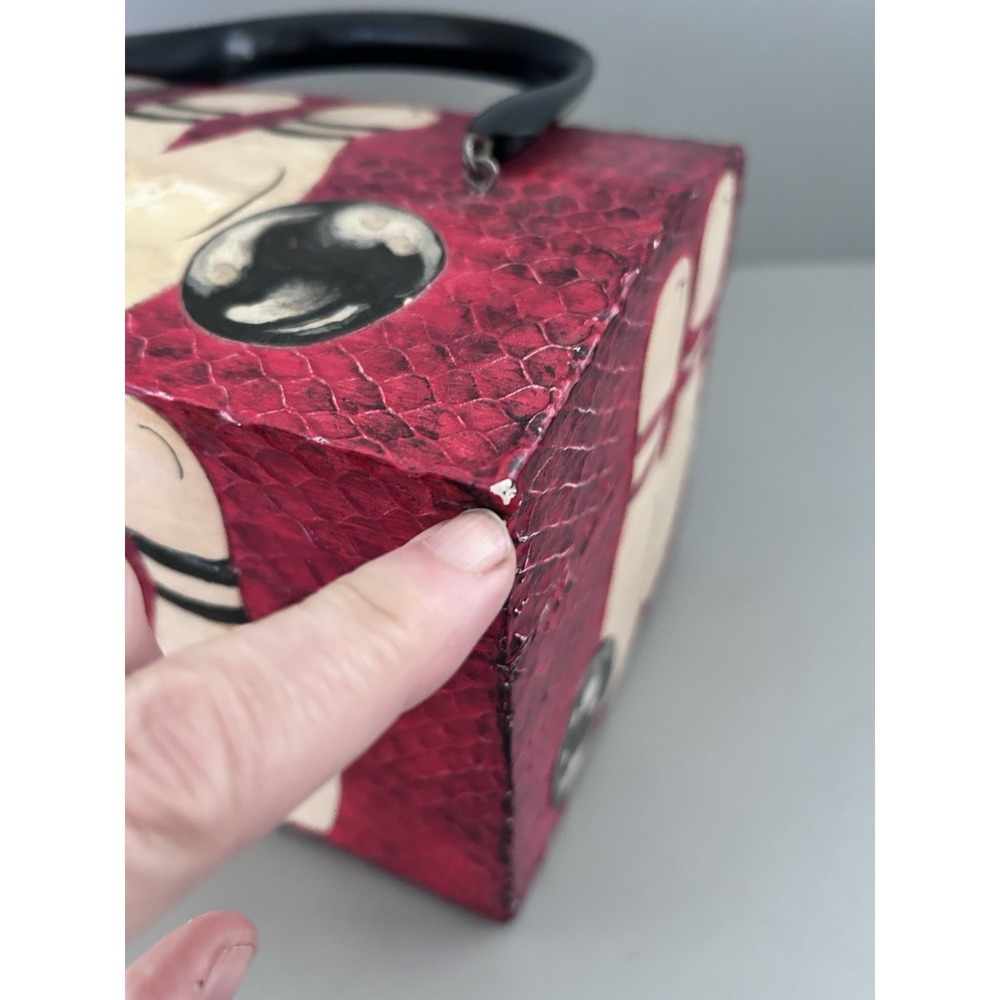 Vintage Rockabilly Bowling Decoupage Wooden Box Purse Handbag Red & Black OOAK! - Picture 11 of 16